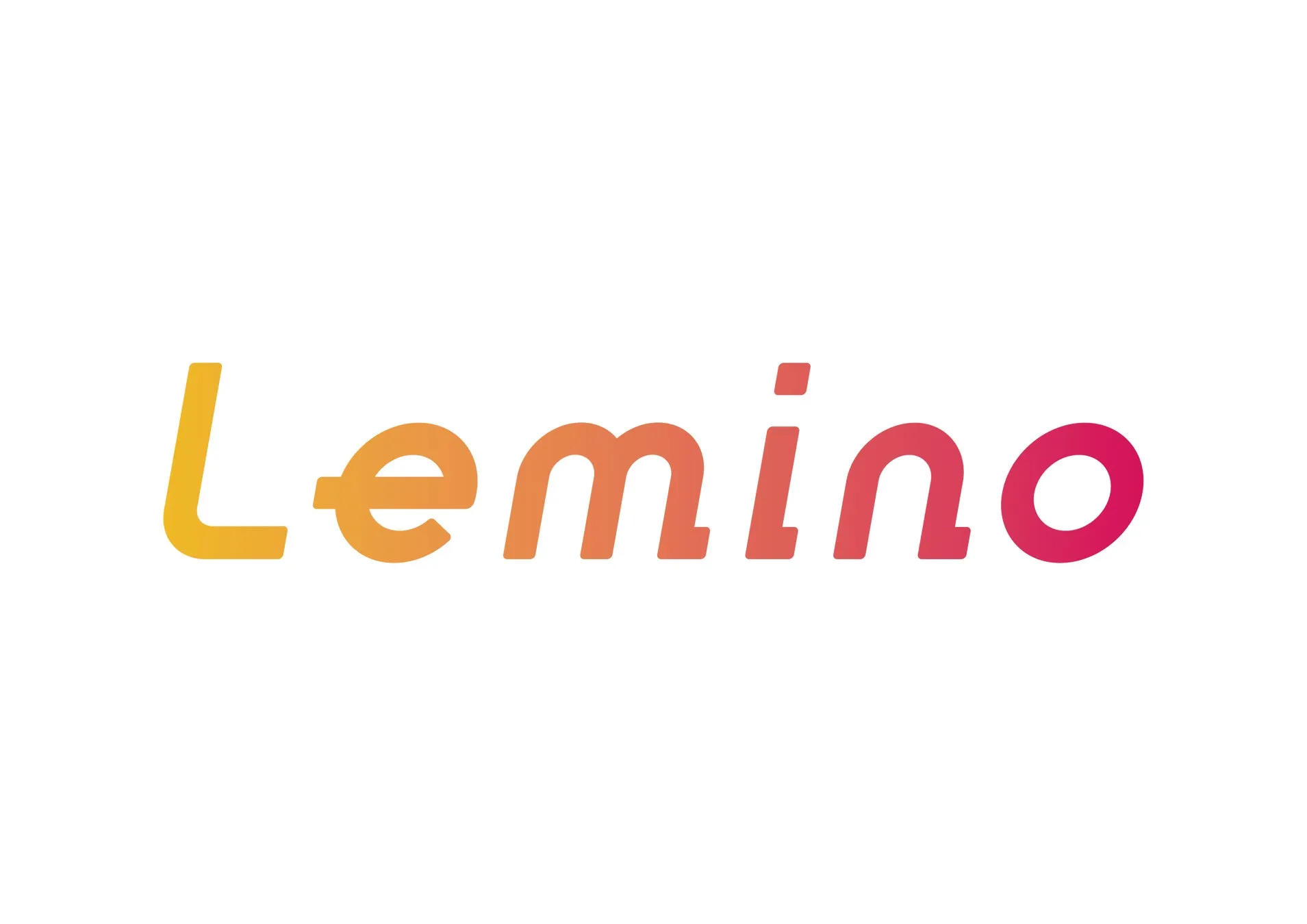 ロゴ「Lemino」の画像です。オレンジからピンク色へと変化するグラデーションで文字が描かれています。