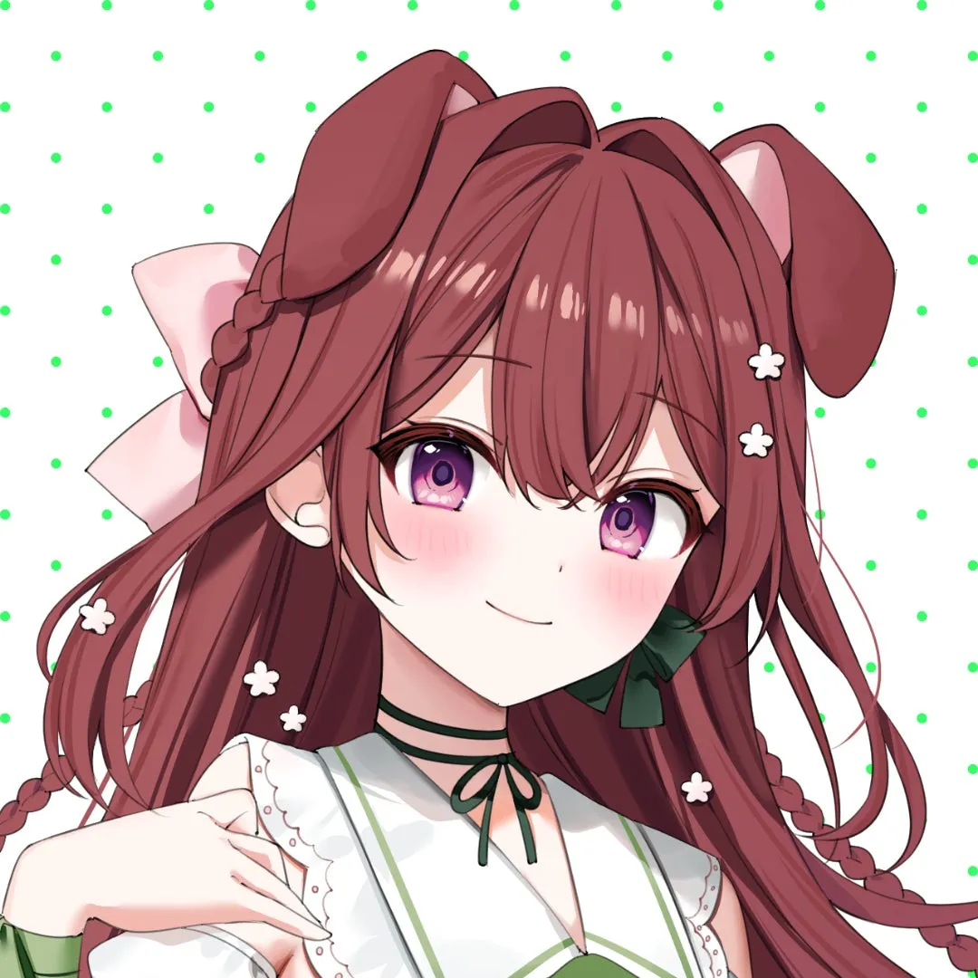茶色の髪と紫色の目のアニメの女の子のイラスト