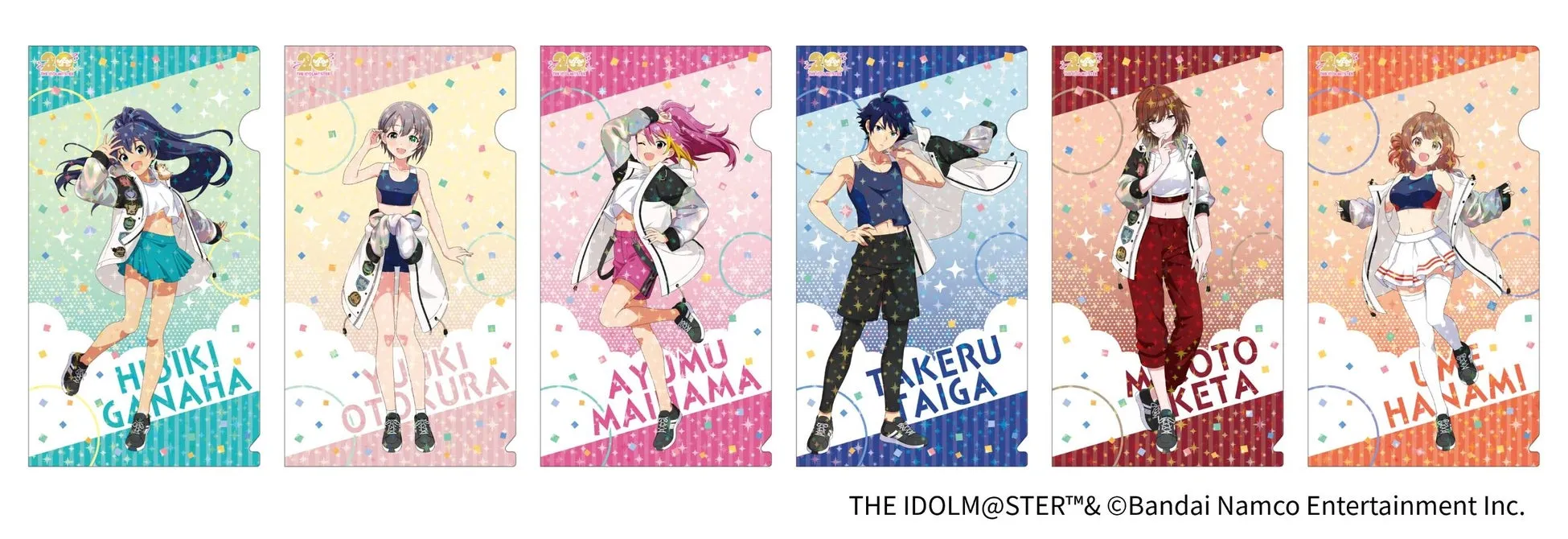 アイドルマスターのキャラクターが描かれたグッズの画像です。キャラクターの名前がそれぞれ記載されています。