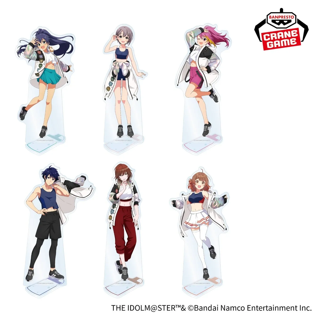アイドルマスターのクレーンゲーム景品のアクリルスタンドの集合写真です。6人のキャラクターが描かれています。
