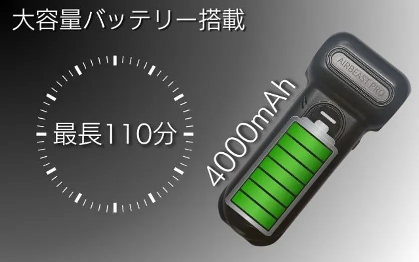 大容量バッテリー搭載 最長110分 4000mAh AIRBEAST PRO