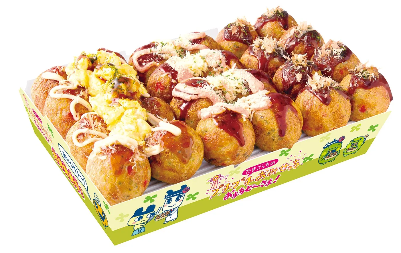 様々なトッピングがされたたこ焼きが詰め合わせになった画像。
