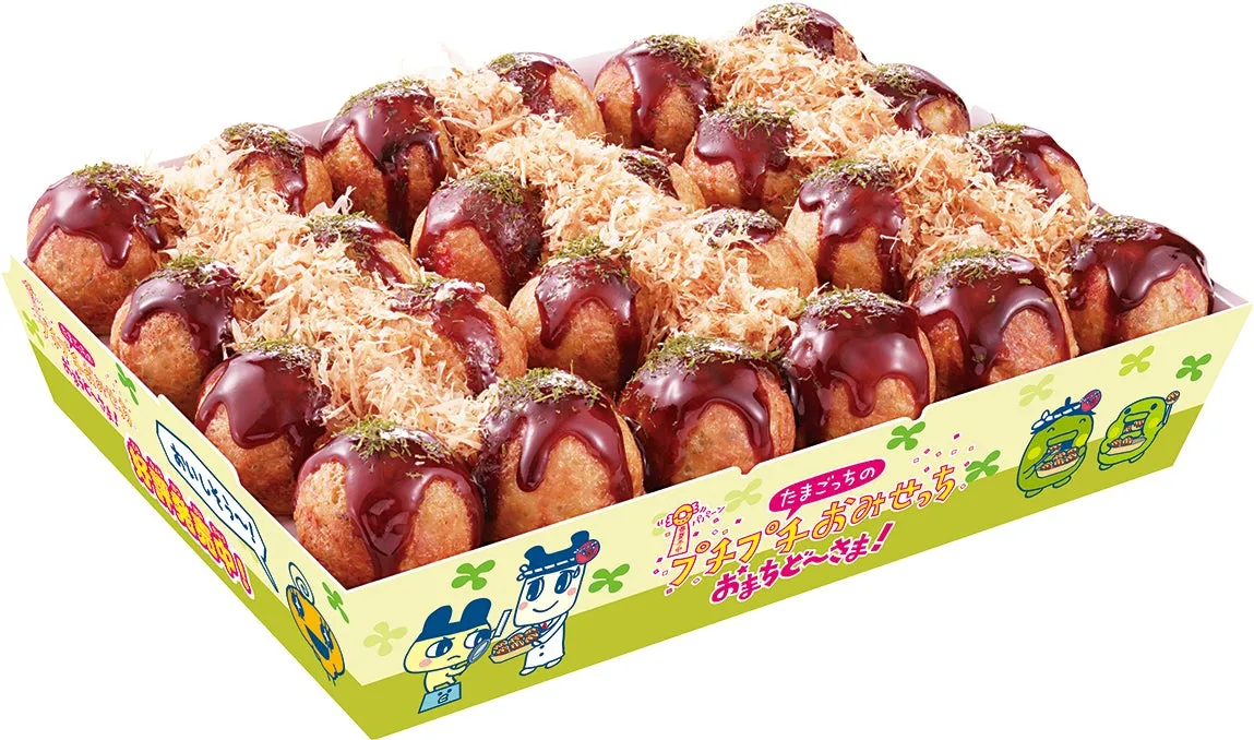 たこ焼きが山盛りに入った、美味しそうなテイクアウト容器の写真。ソースと鰹節がたっぷりかかっている。