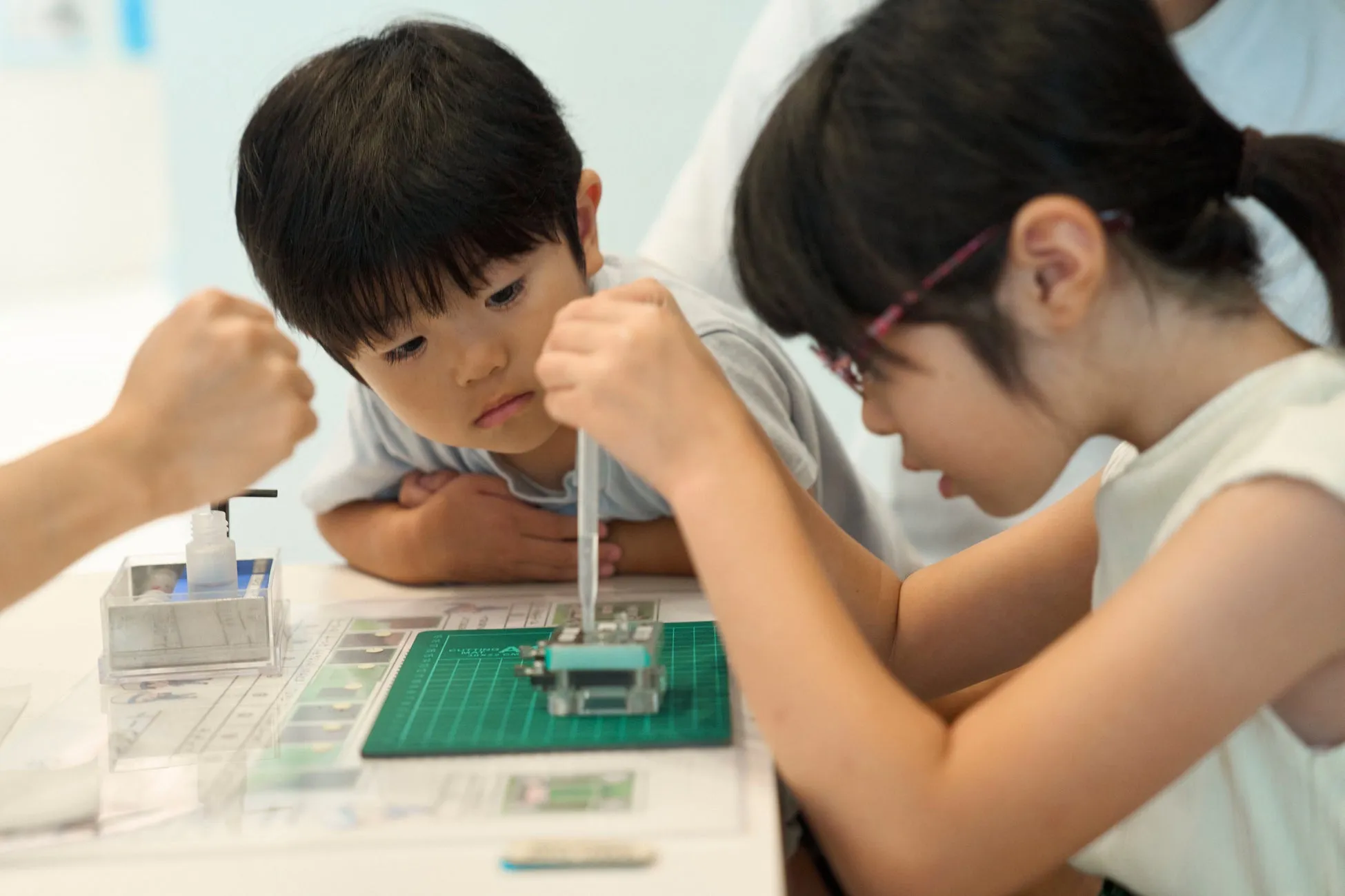 子供たちが科学実験に取り組んでいる様子