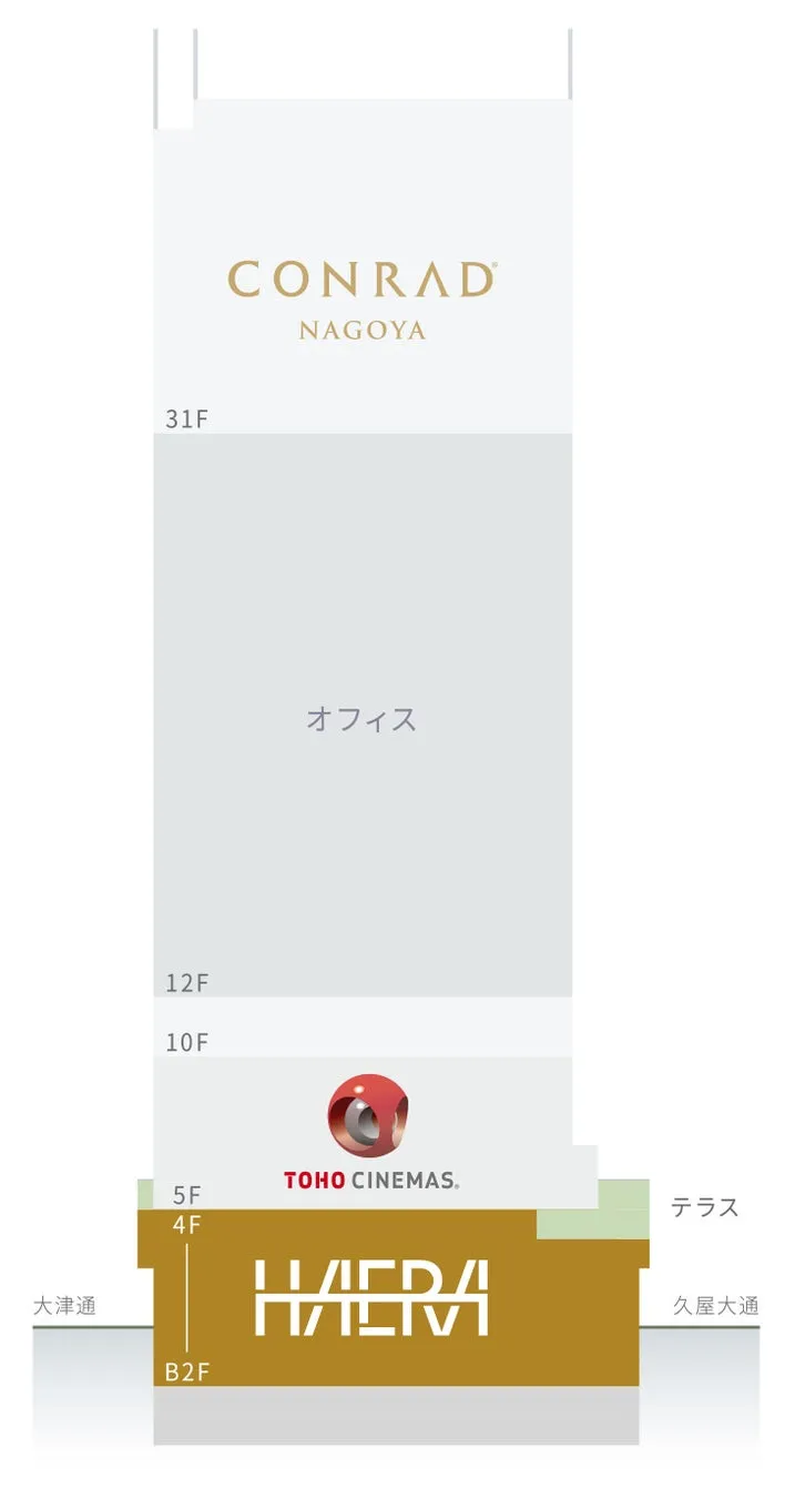 ビル, フロア案内図, CONRAD NAGOYA, オフィス, 映画館, テラス, 大津通, 久屋大通