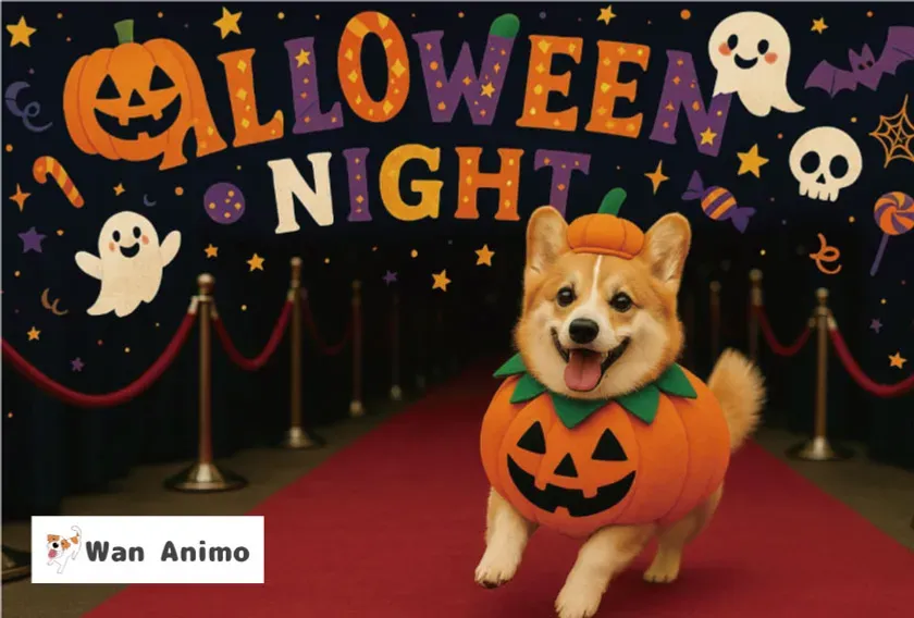 ハロウィン仮装をしたコーギー犬のイラスト