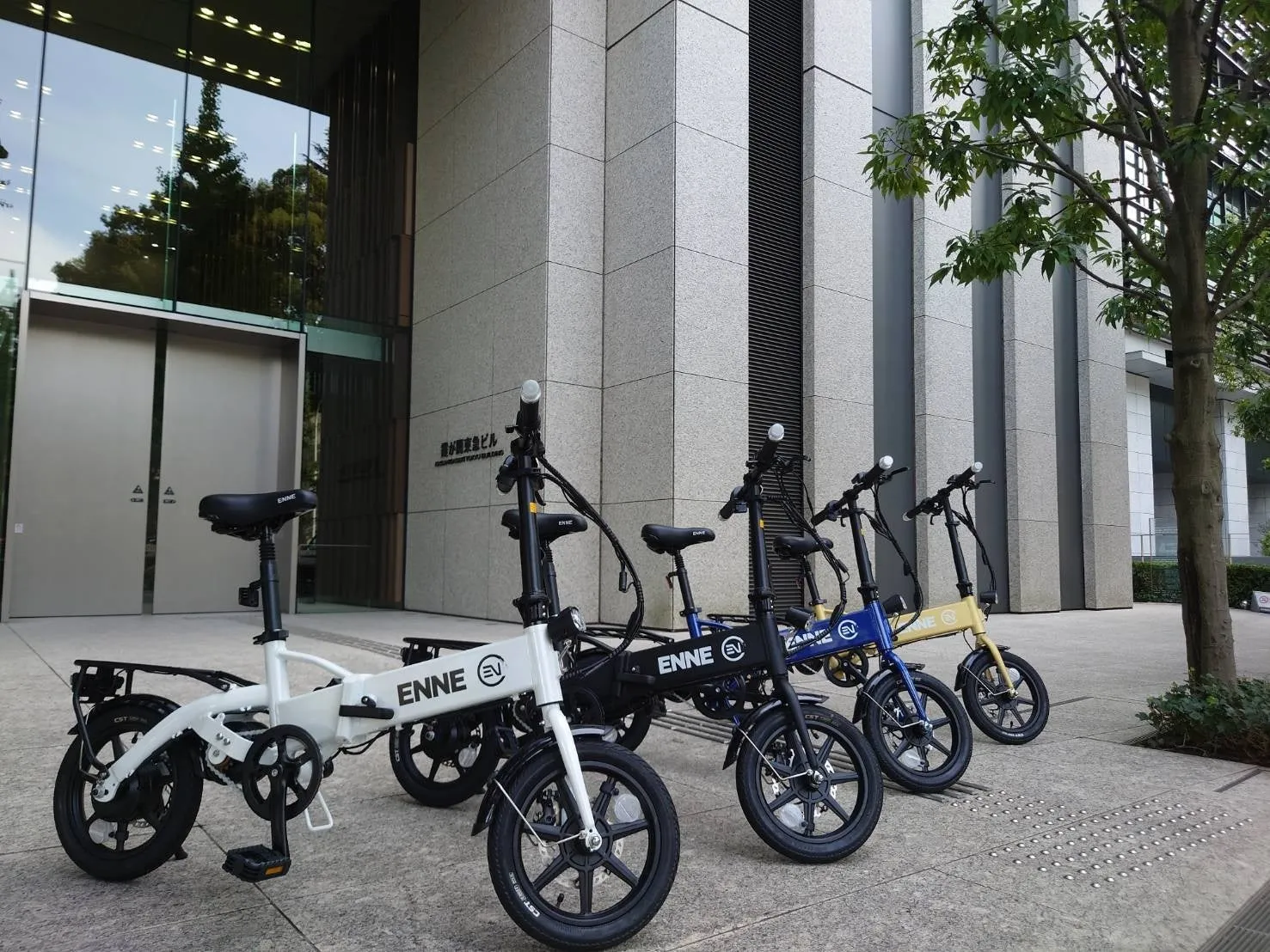建物の前に並んだ電動アシスト自転車