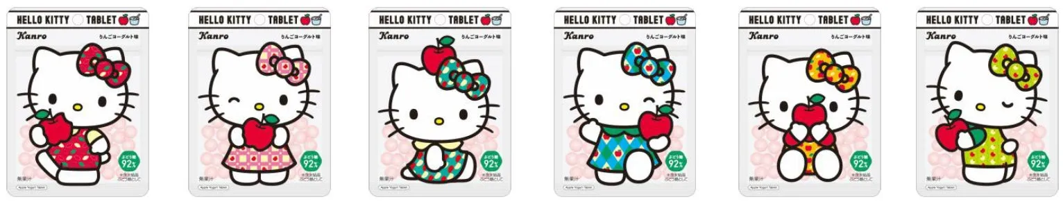 ハローキティが描かれたタブレット菓子のパッケージ
