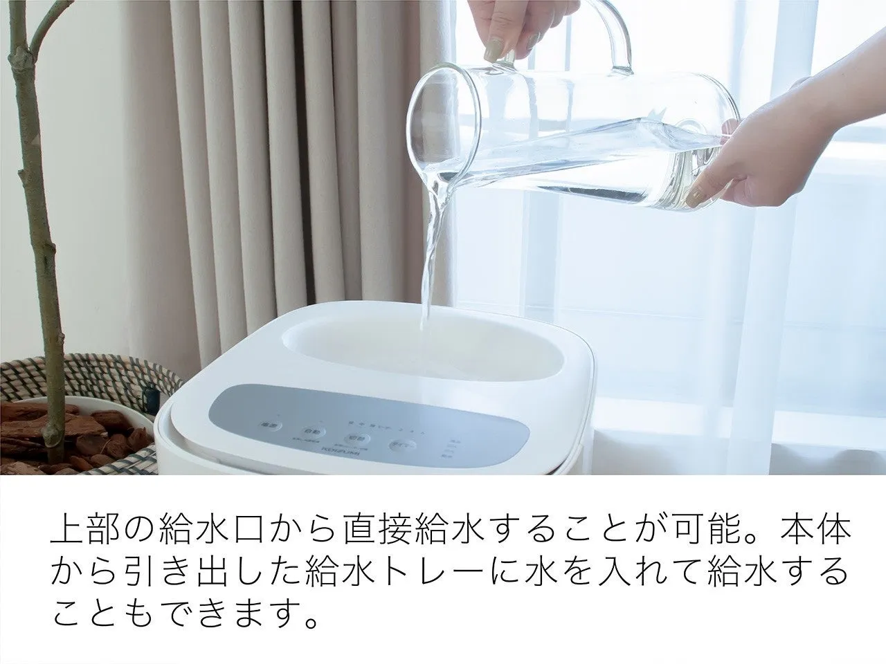 加湿器に水を入れている様子。