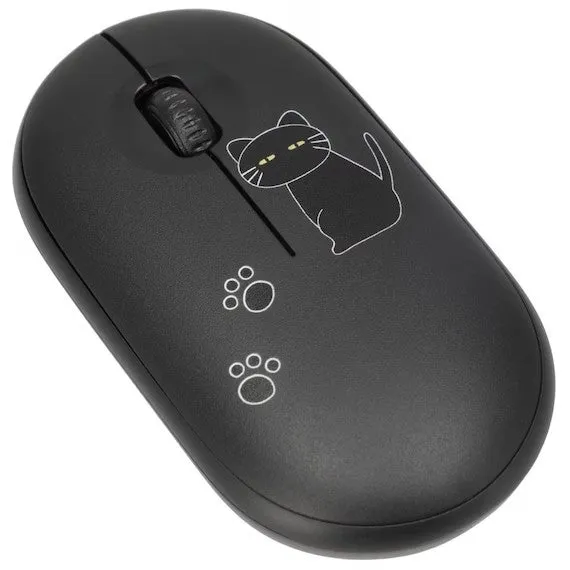 黒い猫のイラストが描かれたPCマウス