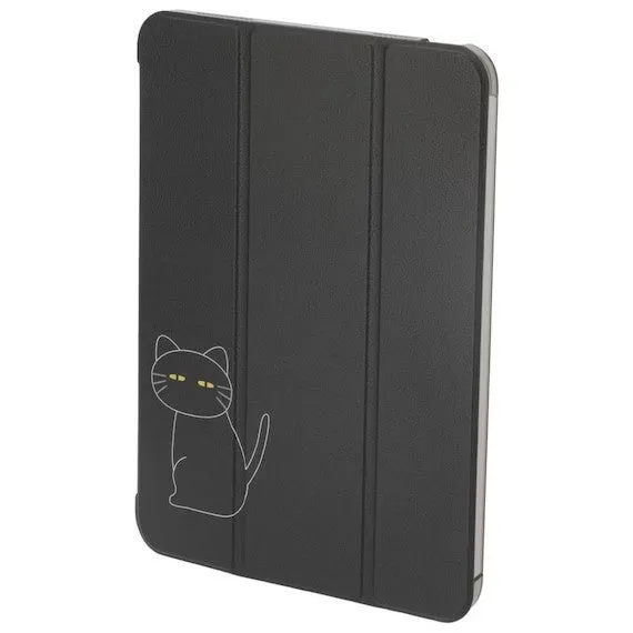 黒い猫のイラストが描かれた、黒いタブレットケースです。