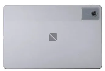 タブレットの背面図。カメラとロゴマークが見える。