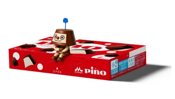 ピノの箱の上にキャラクターが座るフィギュア