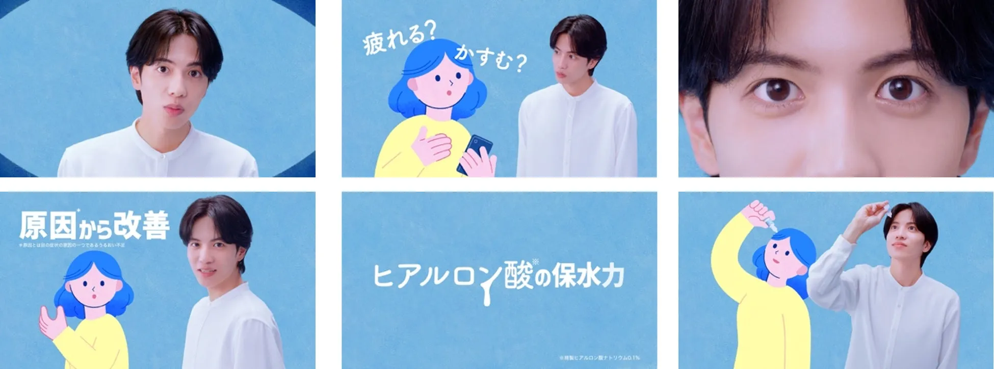 男性モデル、目の乾燥広告