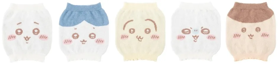 可愛いキャラクターが描かれた、5つの異なるデザインのパンツのイラスト