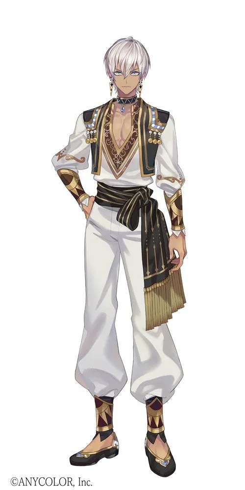 白い髪に青い瞳の男性キャラクターのイラスト。