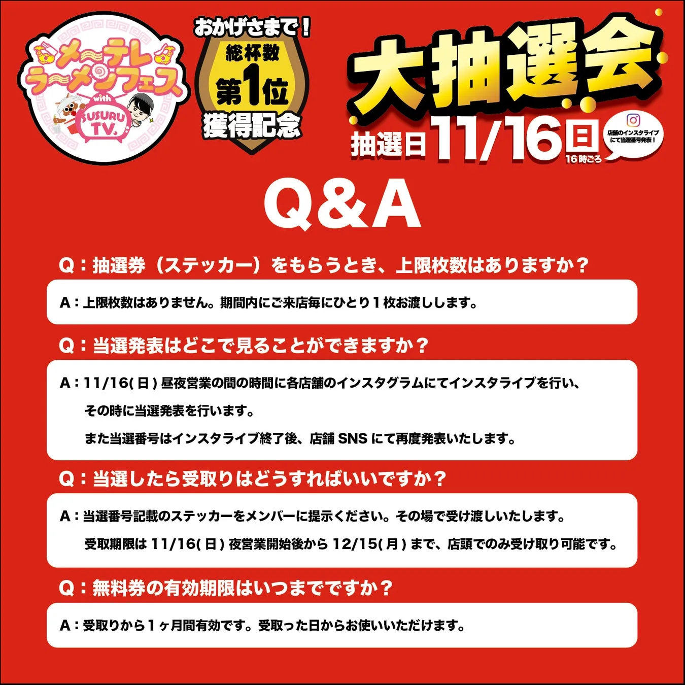Q&A形式で抽選会の詳細を説明するポスター