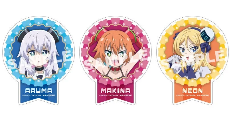 3人のアニメキャラクターのバッジ