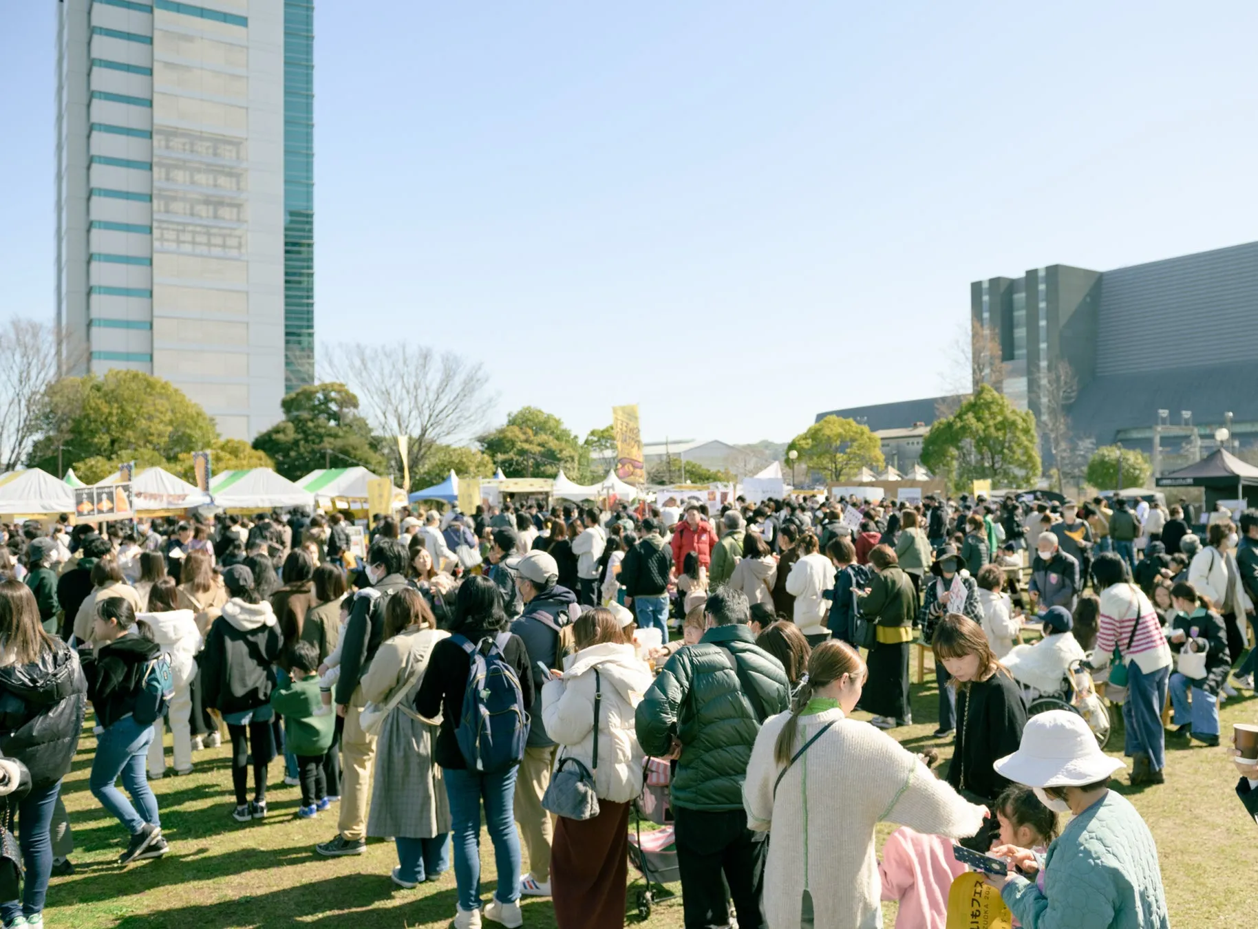 イベント会場の様子。多くの人が集まり、テントが並び、活気がある様子。