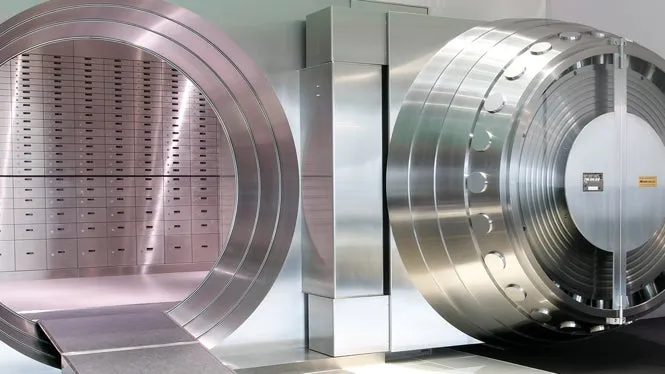 銀行の金庫室のクローズアップ写真