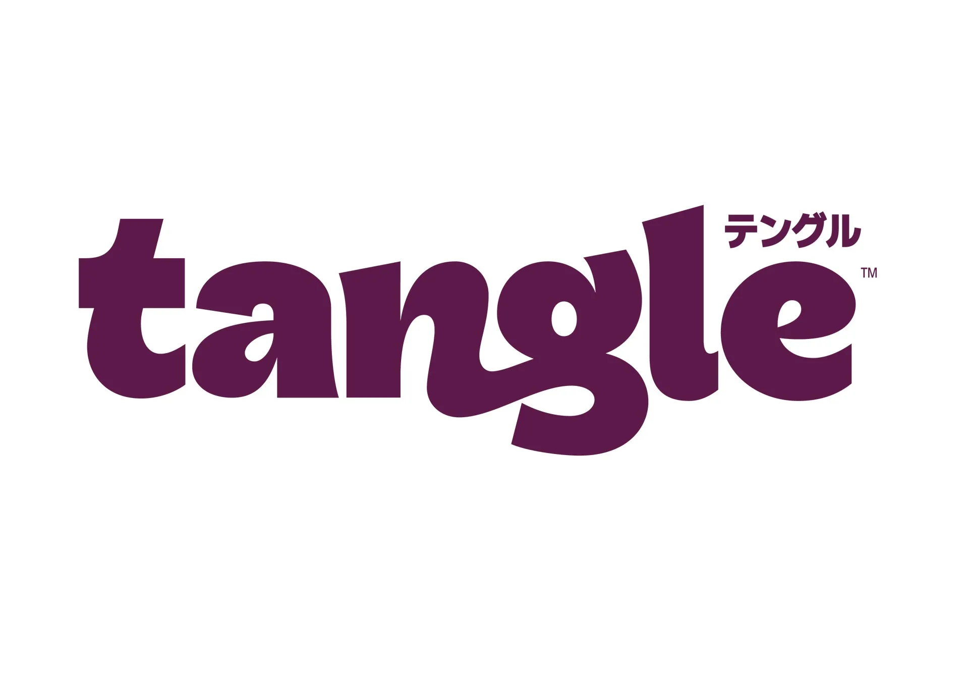紫色の「tangle」のロゴ。右上に日本語で「テンングル」と書かれている。