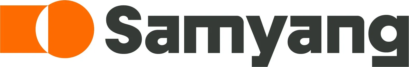 Samyangのロゴ。オレンジ色の四角と円が組み合わさった図形と、黒色の「Samyang」の文字が特徴です。