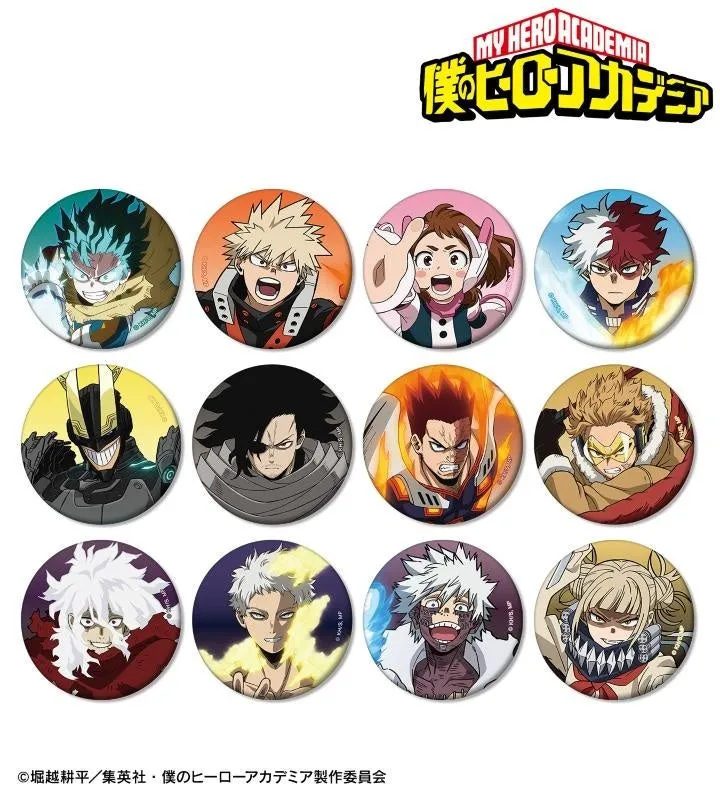 アニメ「僕のヒーローアカデミア」のキャラクターが描かれた缶バッジの画像。