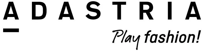 ADASTRAのロゴ画像。スローガン「Play fashion!」とともに。