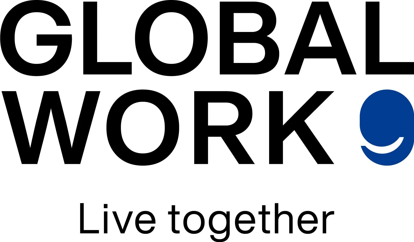 GLOBAL WORKのロゴ画像。上部に大きく「GLOBAL WORK」の文字、下部に「Live together」の文字が配置されています。右端には青い丸と白い曲線が描かれたマークがあります。