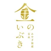金の稲穂をモチーフにしたロゴマーク。上部に稲穂の形があり、中央に「いのぶき」という文字が縦書きで記されています。その下に「玄米」と「みやぎ県産」の文字が小さく書かれています。