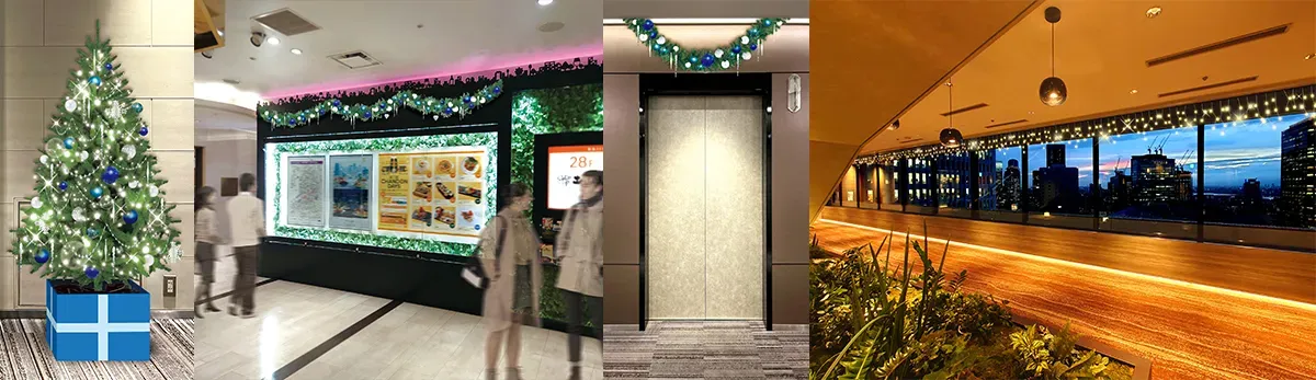 クリスマスの装飾が施されたホテルのロビーの画像