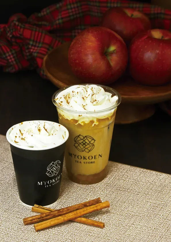 飲み物, ホイップクリーム, リンゴ, シナモン, カップ, 木のボウル, MYOKOEN TEA STORE