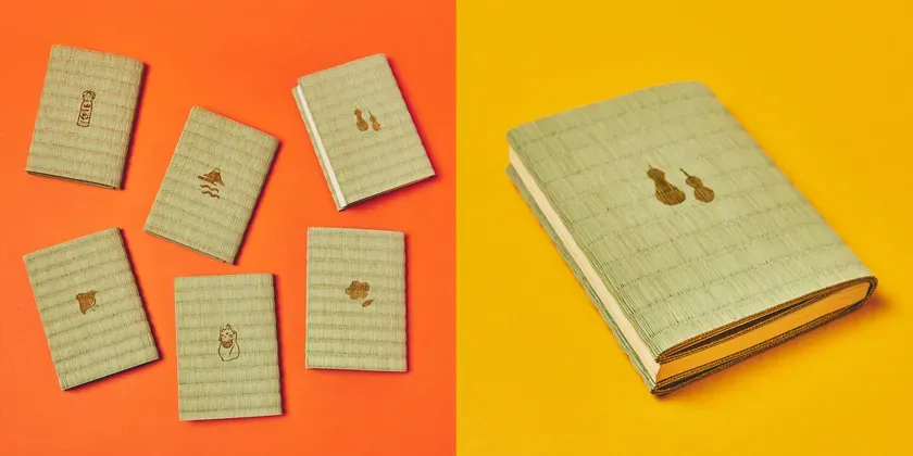 畳の表紙が特徴的なノートの画像。様々な絵柄が描かれており、和風のデザインが目を引く。