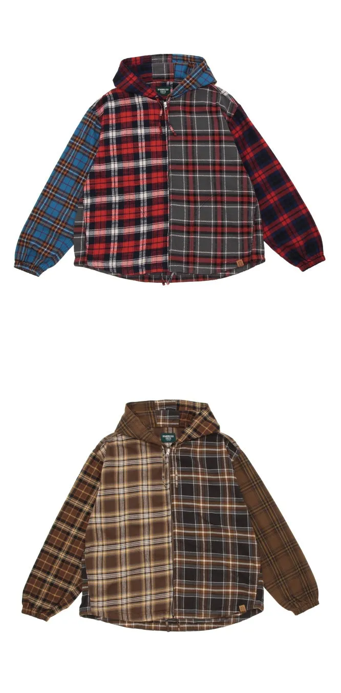 チェック柄の切り替えデザインがおしゃれなジップアップパーカーです。