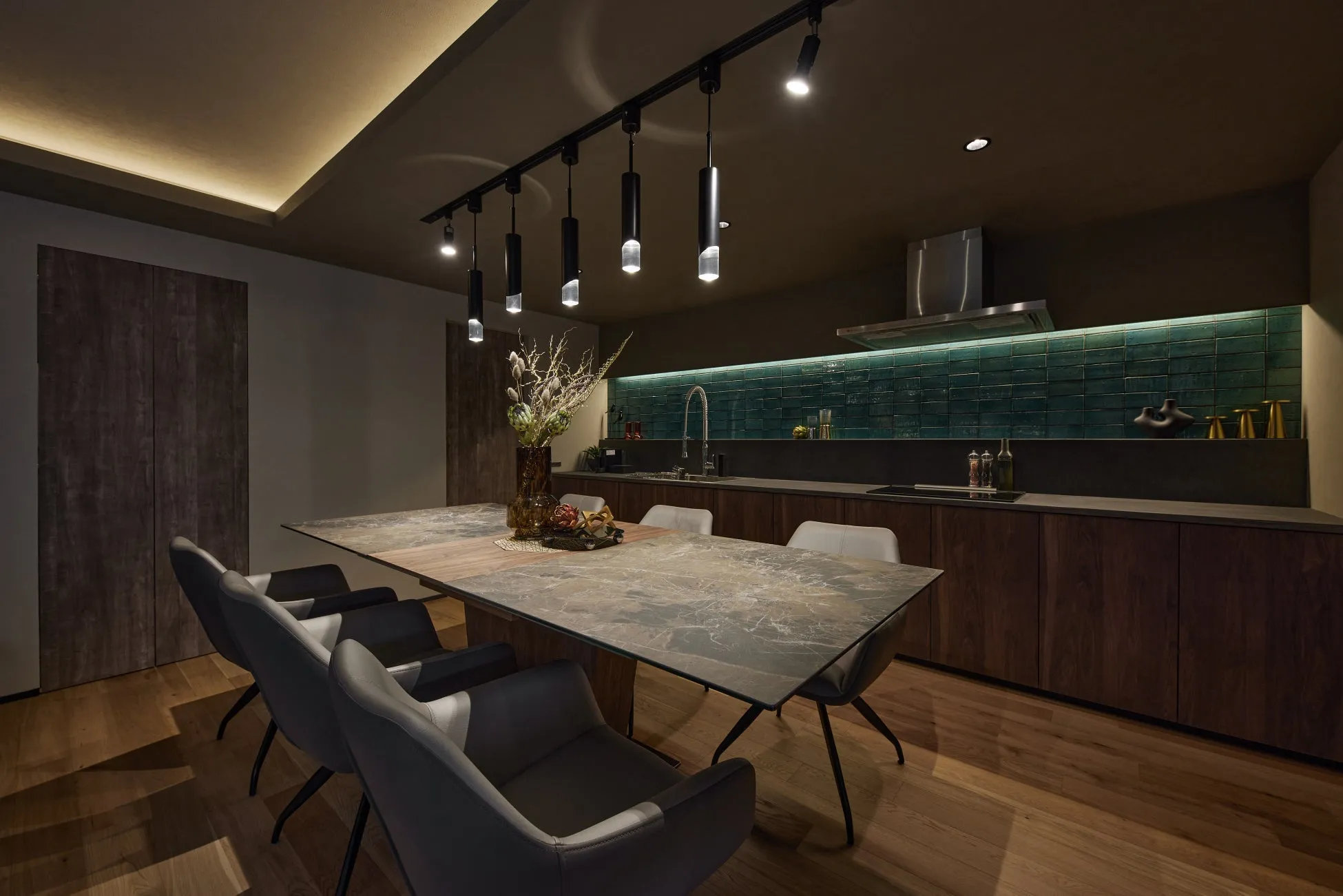 モダンなキッチンとダイニングルームのインテリア