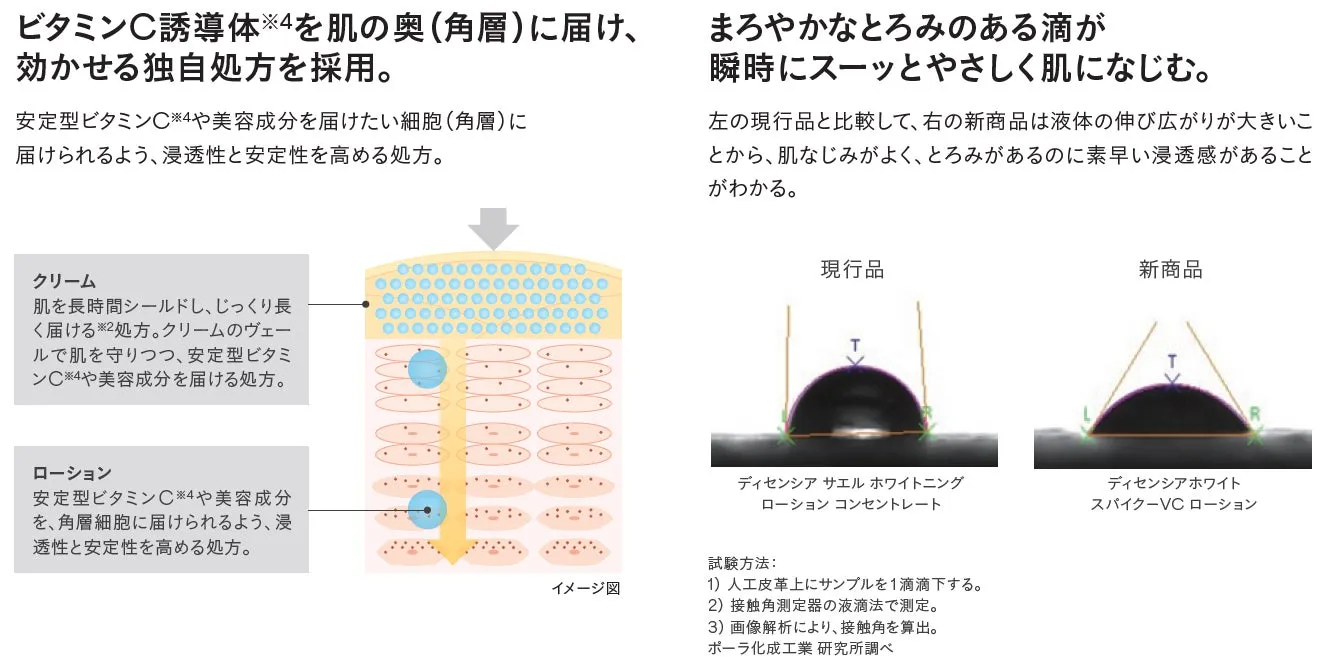肌の奥(角層)へのビタミンC誘導体の浸透性を高める処方を紹介する画像