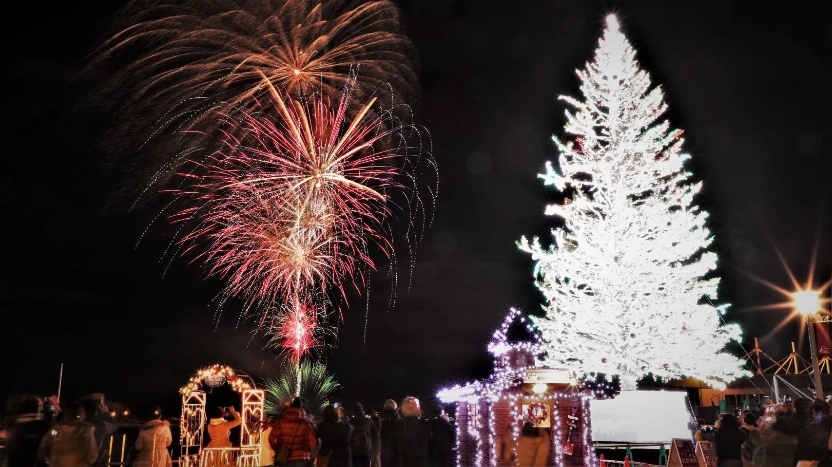クリスマスファンタジーの花火とツリー