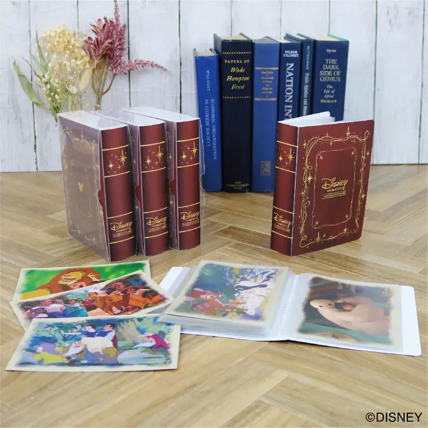 ディズニーのアニメーションをテーマにした本の形をしたフォトアルバムやカード