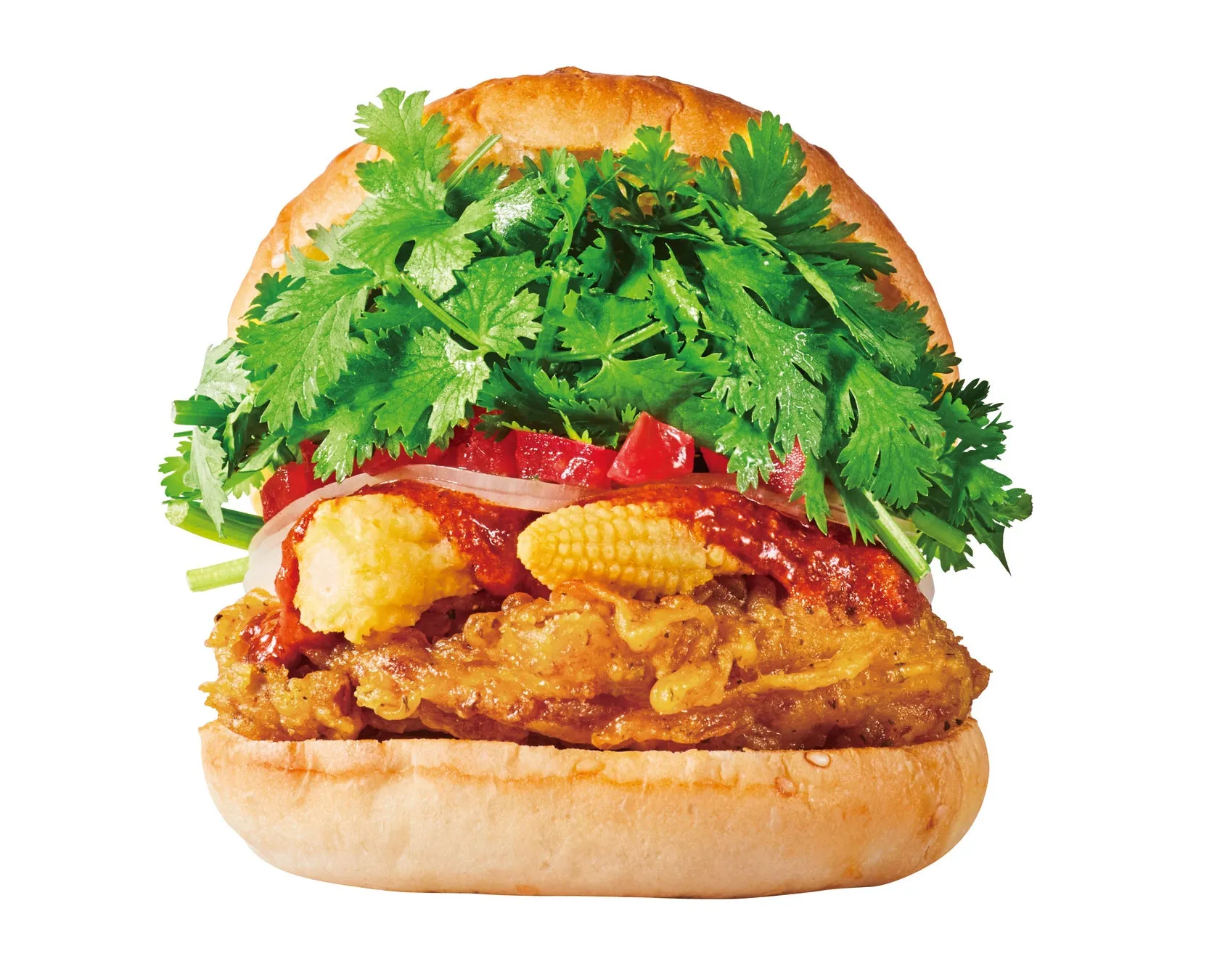 パクチーがふんだんに使われたハンバーガー。