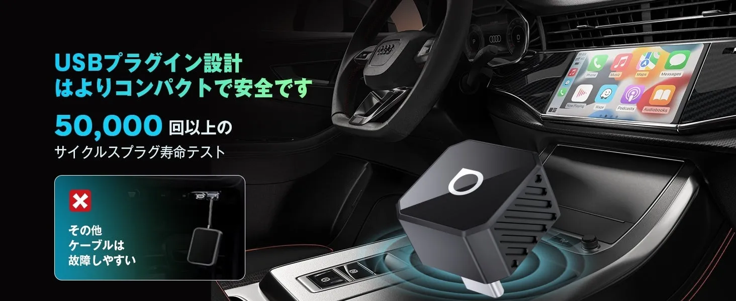 車の内装にUSBプラグインデバイスが設置されている様子を描いた画像