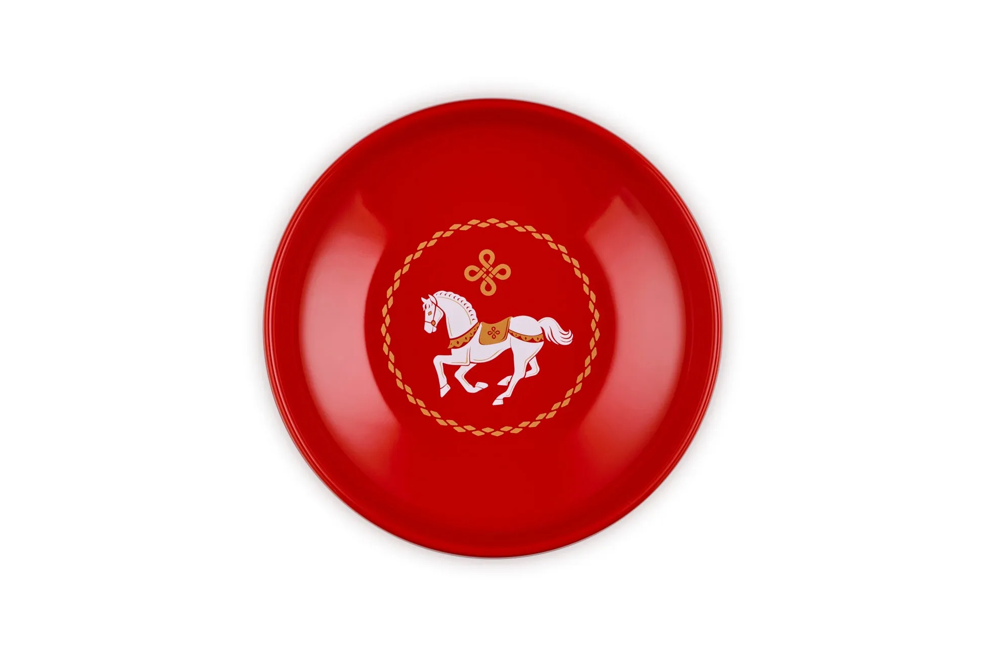 赤い皿の馬の装飾