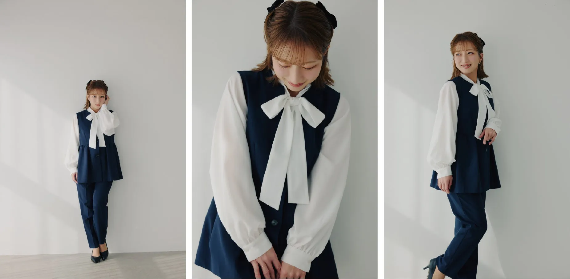 LOOK2. 紺のジレセットアップ