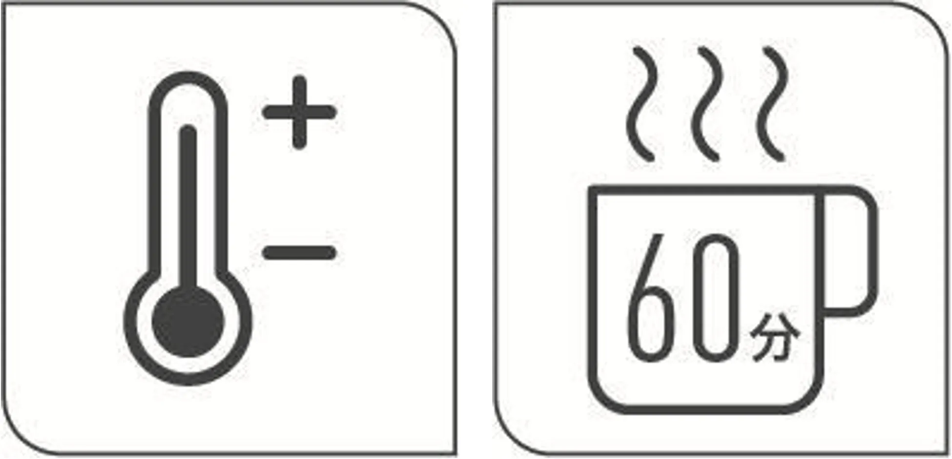 温度調節と60分タイマーのアイコン
