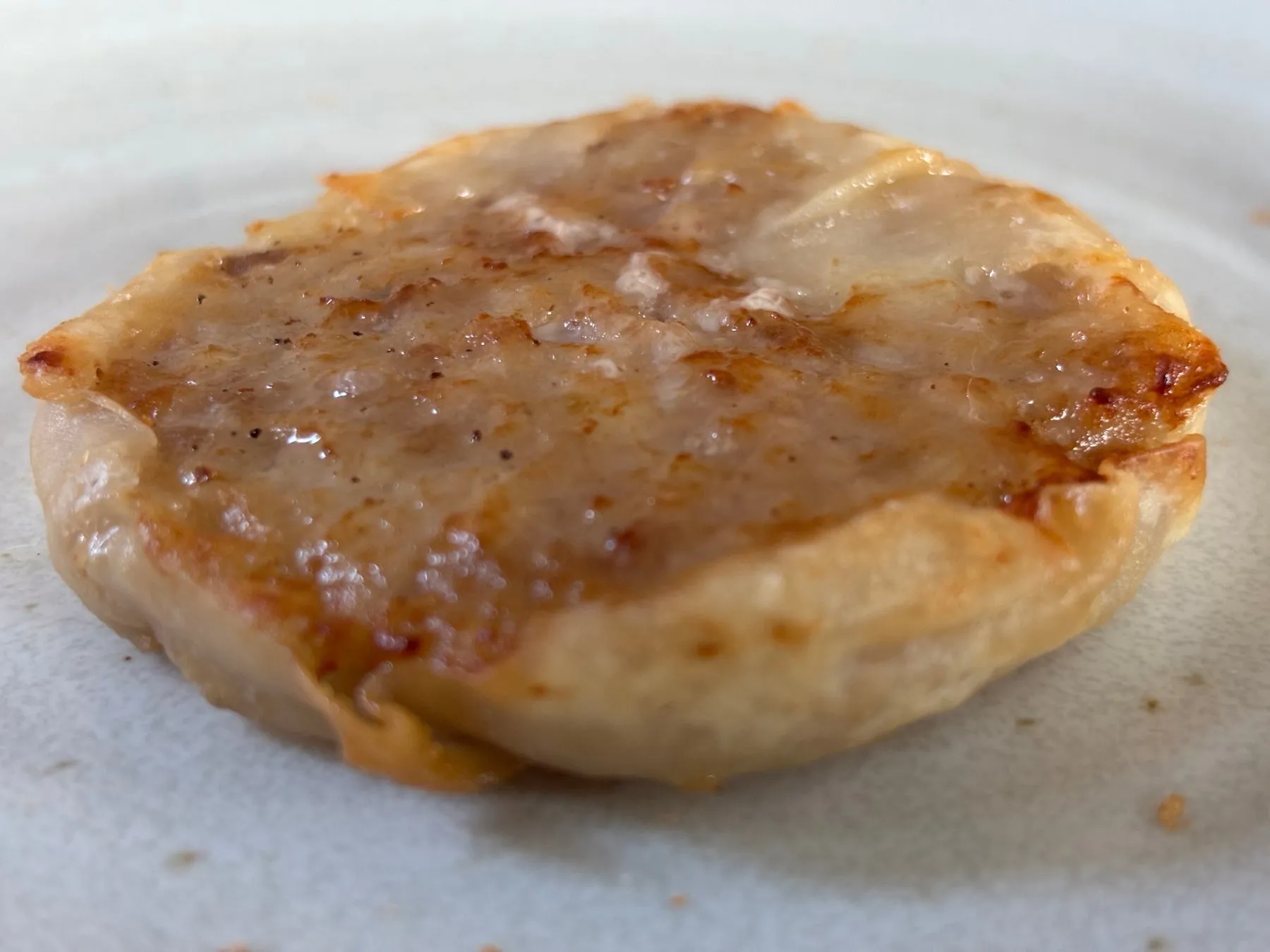 焼き餃子を真上から撮影した写真です。餃子は丸く、焼き目がついています。