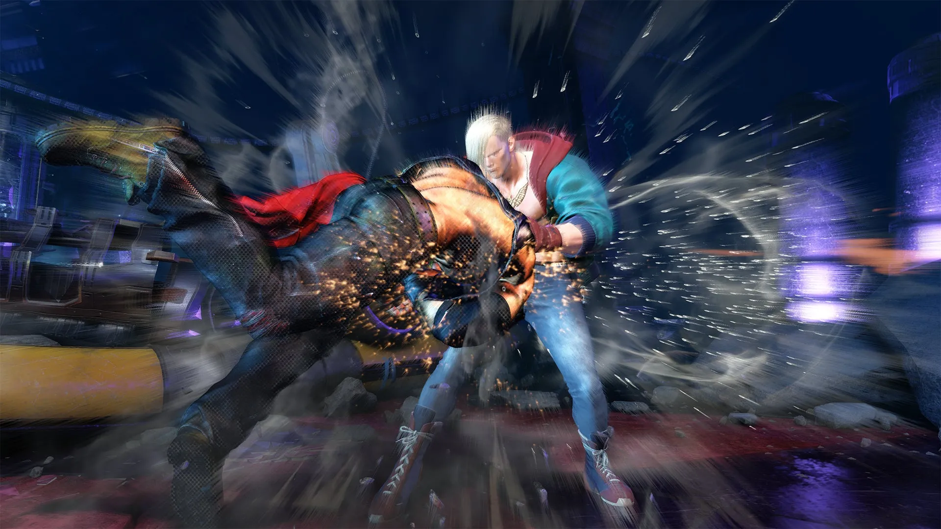 2人のキャラクターが格闘しているイラスト。激しい動きと光のエフェクト