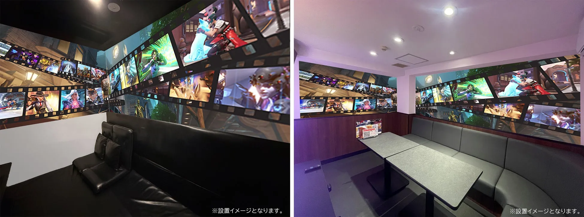 壁にゲームのキャラクターが描かれた部屋の様子