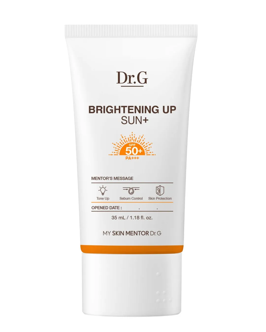 Dr.Gのサンクリームのパッケージ。日焼け止め、SPF50+、PA+++と記載。