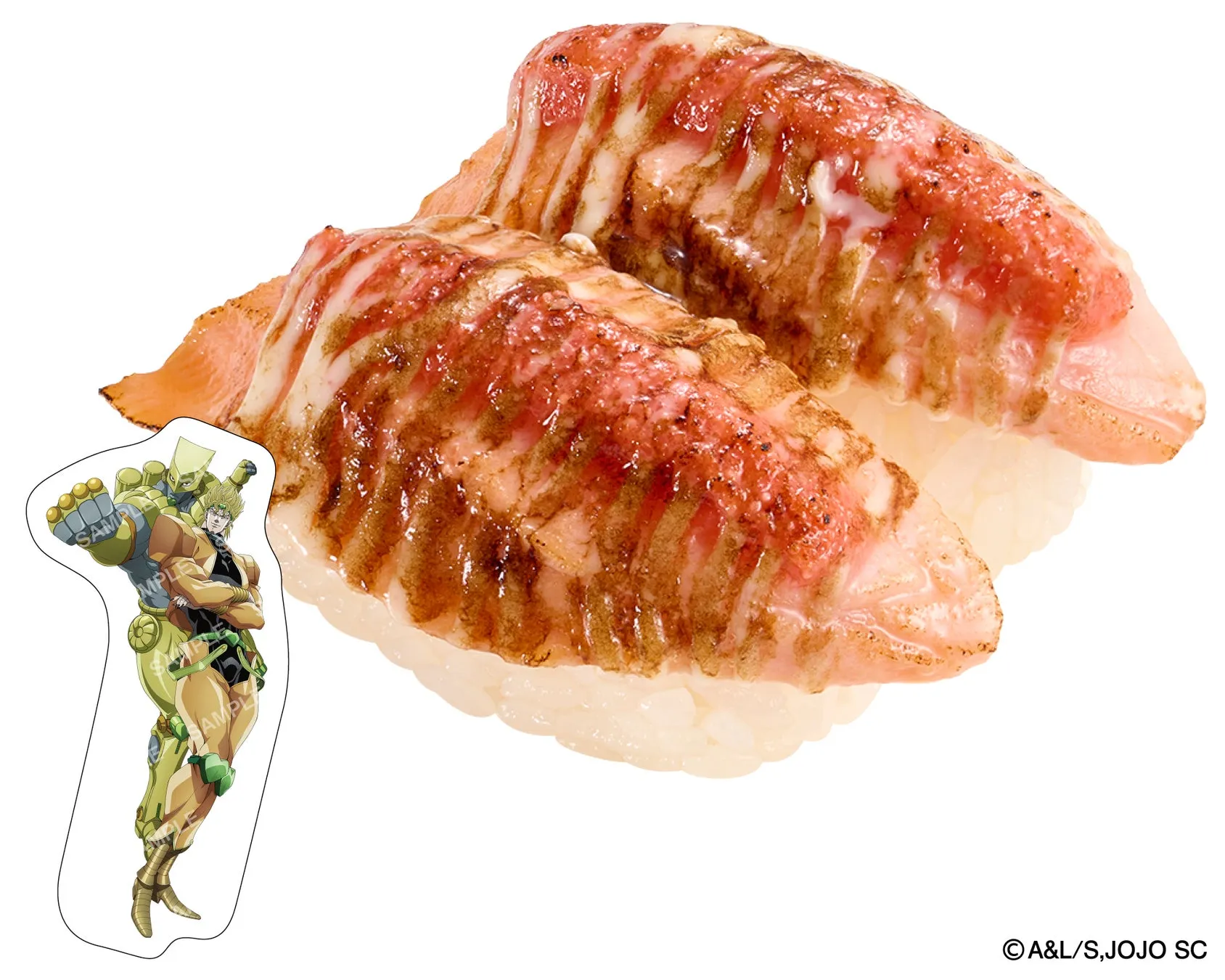 ディオのイラストが添えられたマグロの握り寿司