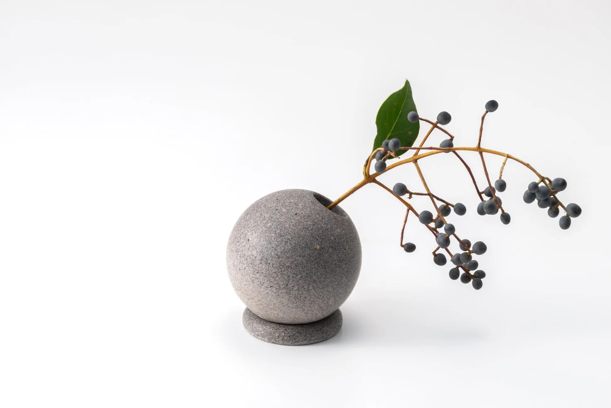 石の器に活けられた枝