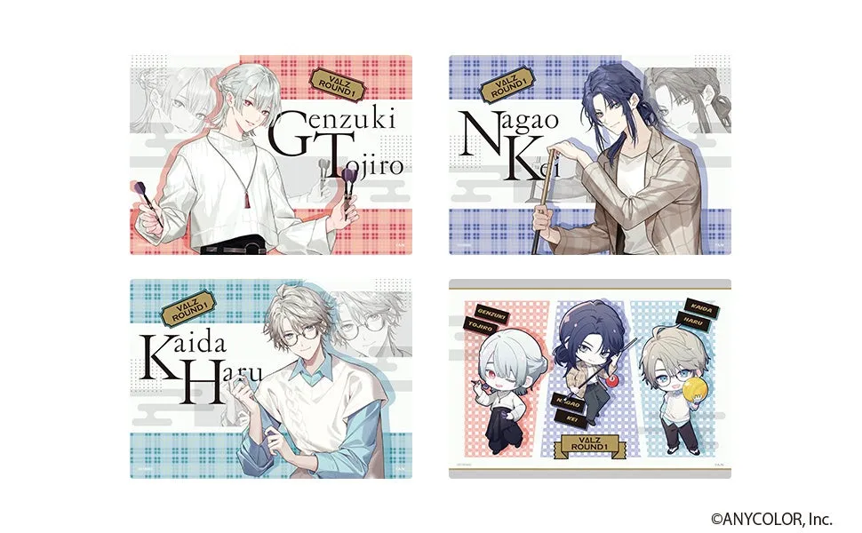 VALZ ROUND1のキャラクターである弦月藤士郎、長尾景、甲斐田晴、不破湊のイラストがデザインされたB4プラマット。